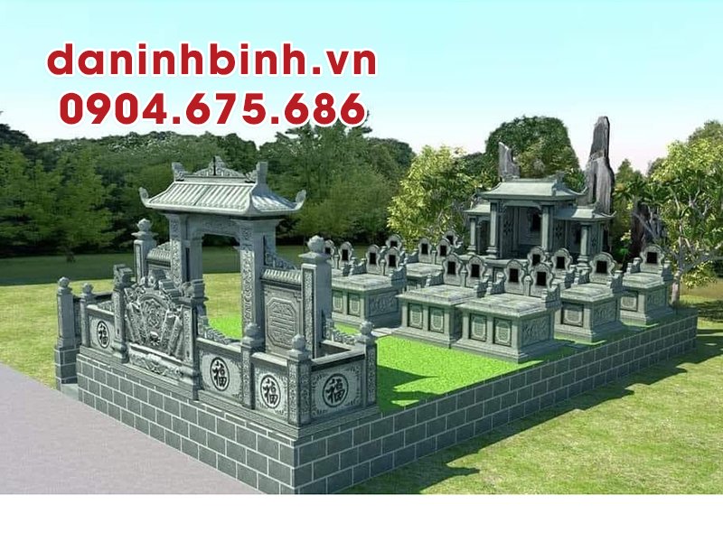 Thiết kế Lăng Mộ đá gia tộc đẹp bằng đá xanh rêu granite cao cấp.